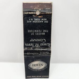 Vintage Matchcover Irwin Furniture Madison Ave NYC Robert Irwin